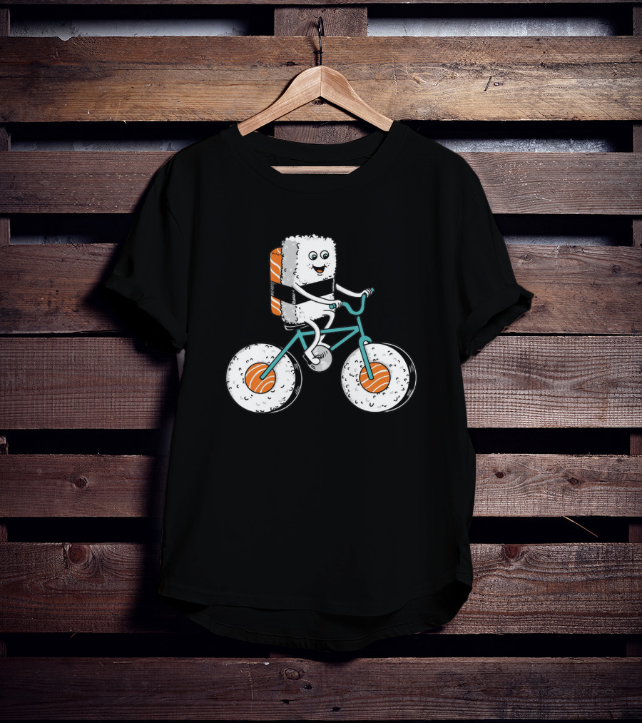 Sushi Roll Riding Bicycle With Sushi Wheels T-Shirt