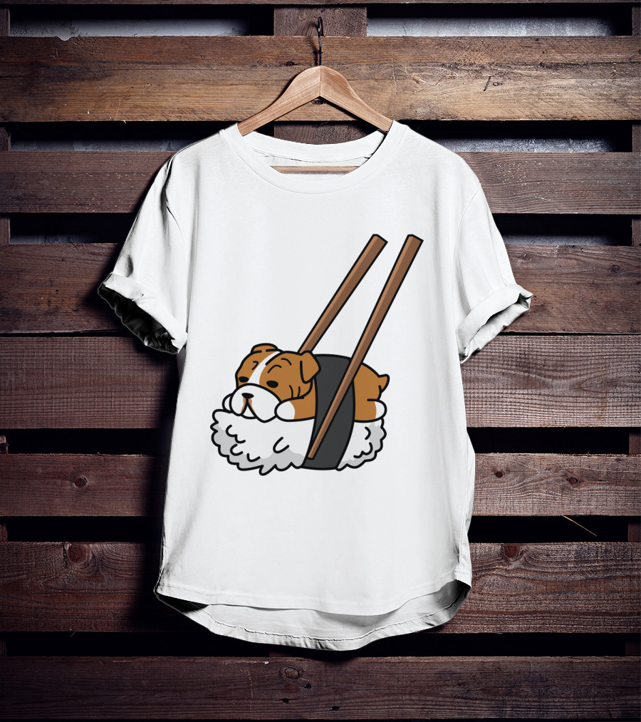 Pugsushi Funny Pug Dog Sushi Roll With Chopsticks T-Shirt