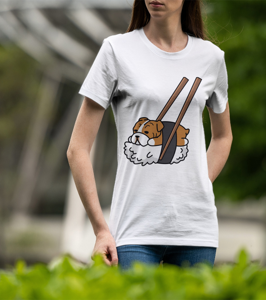 Pugsushi Funny Pug Dog Sushi Roll With Chopsticks T-Shirt