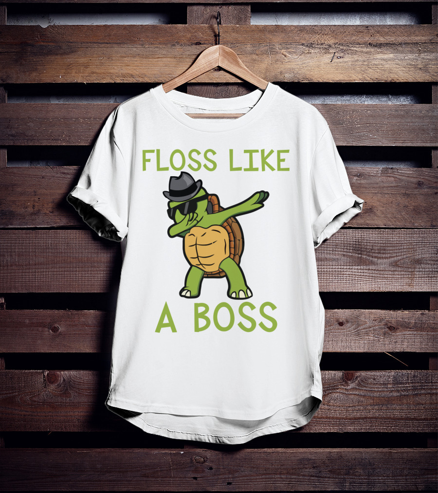 Dabbing Turtle Floss Like A Boss With Hat And Sunglasses T-Shirt