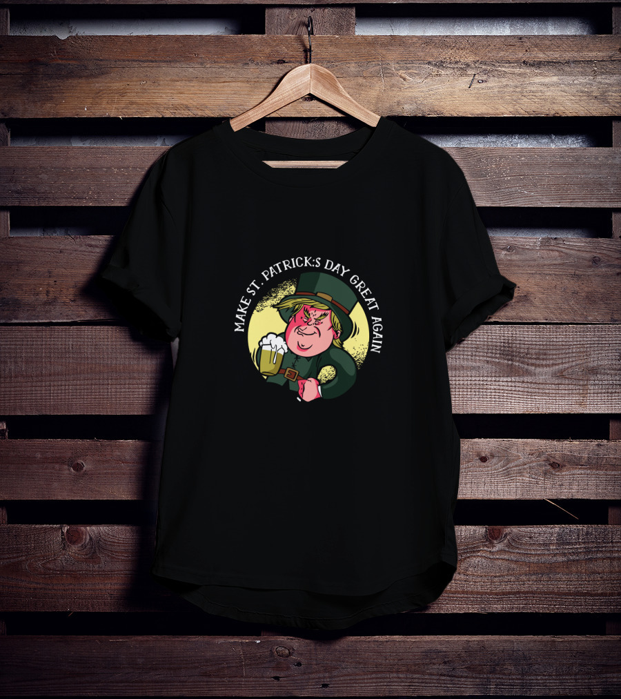 Make St. Patrick's Day Great Again With Cartoon Holding Beer T-Shirt