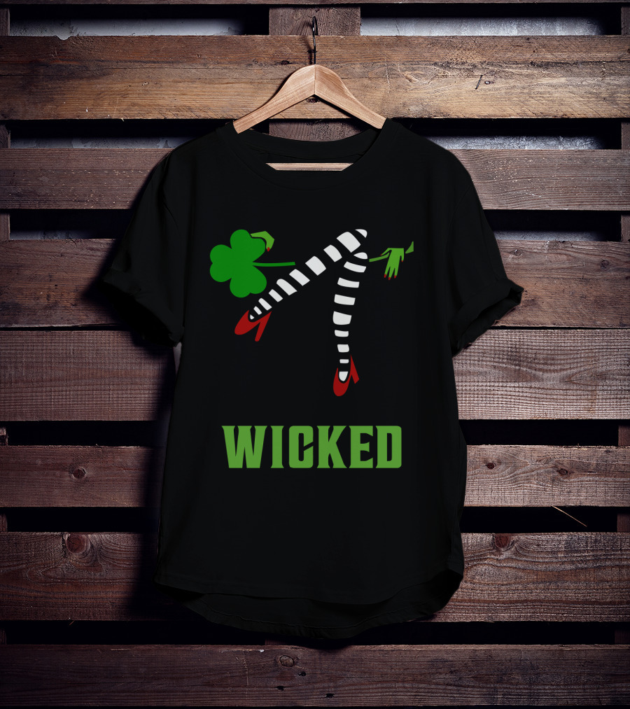 Wicked St. Patrick's Day Striped Legs And Shamrock T-Shirt
