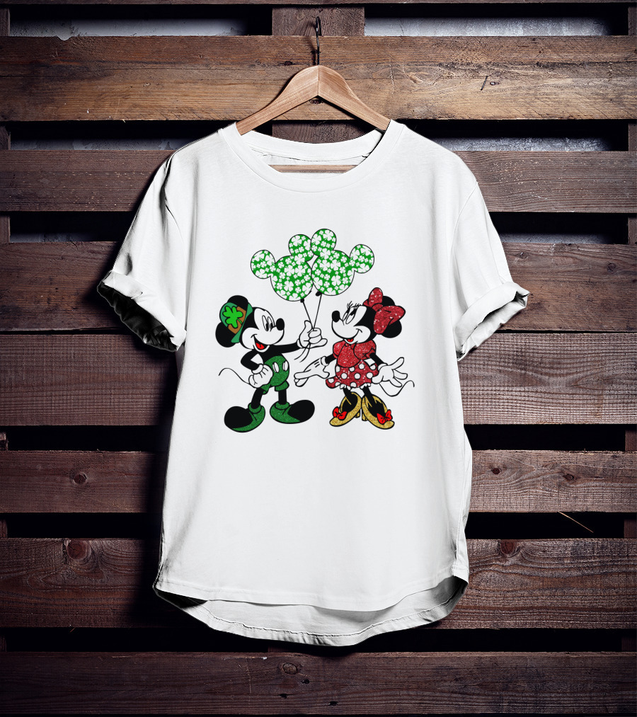 Mickey Mouse Minnie Mouse St. Patrick's Day Shamrock Balloons T-Shirt