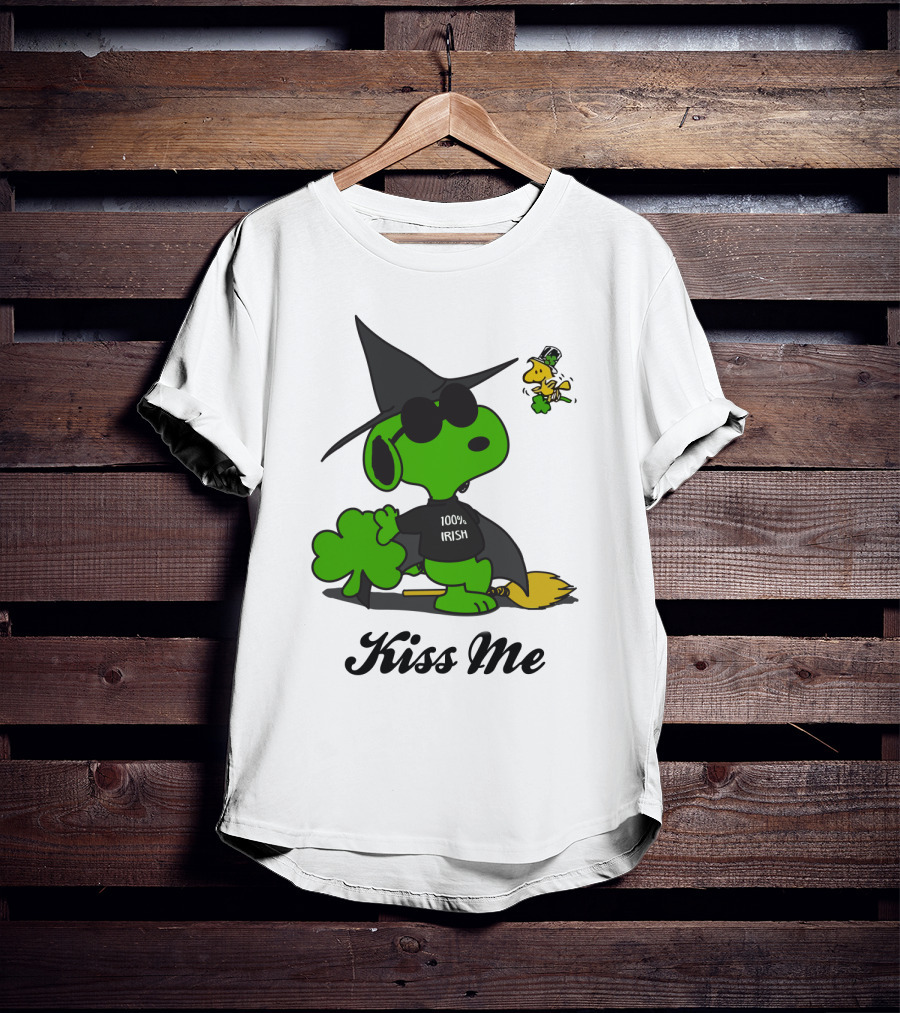 Snoopy Kiss Me 100% Irish St Patrick's Day Wizard Woodstock T-Shirt