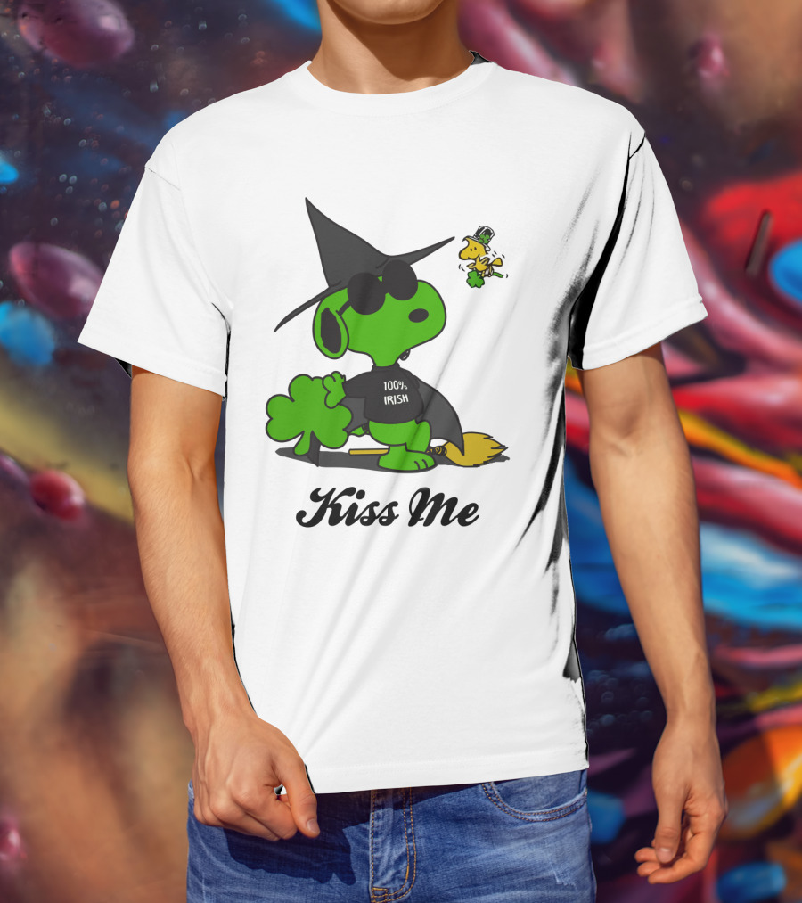 Snoopy Kiss Me 100% Irish St Patrick's Day Wizard Woodstock T-Shirt