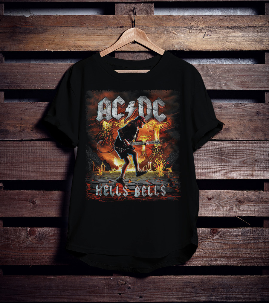 AC/DC Hells Bells Guitarist With Volcanic Eruption Background T-Shirt