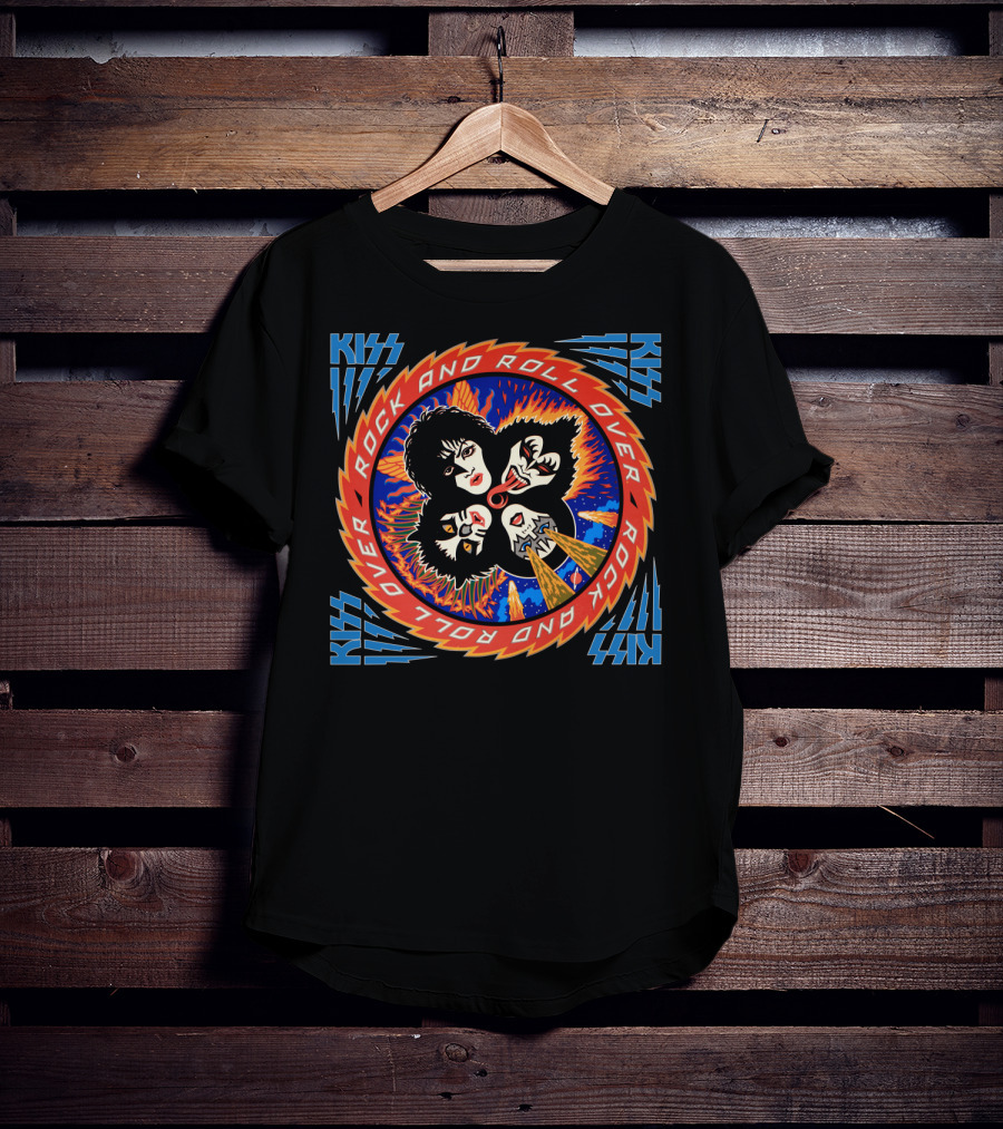 Kiss Rock And Roll Over Vintage Album Art With Iconic Band Imagery T-Shirt