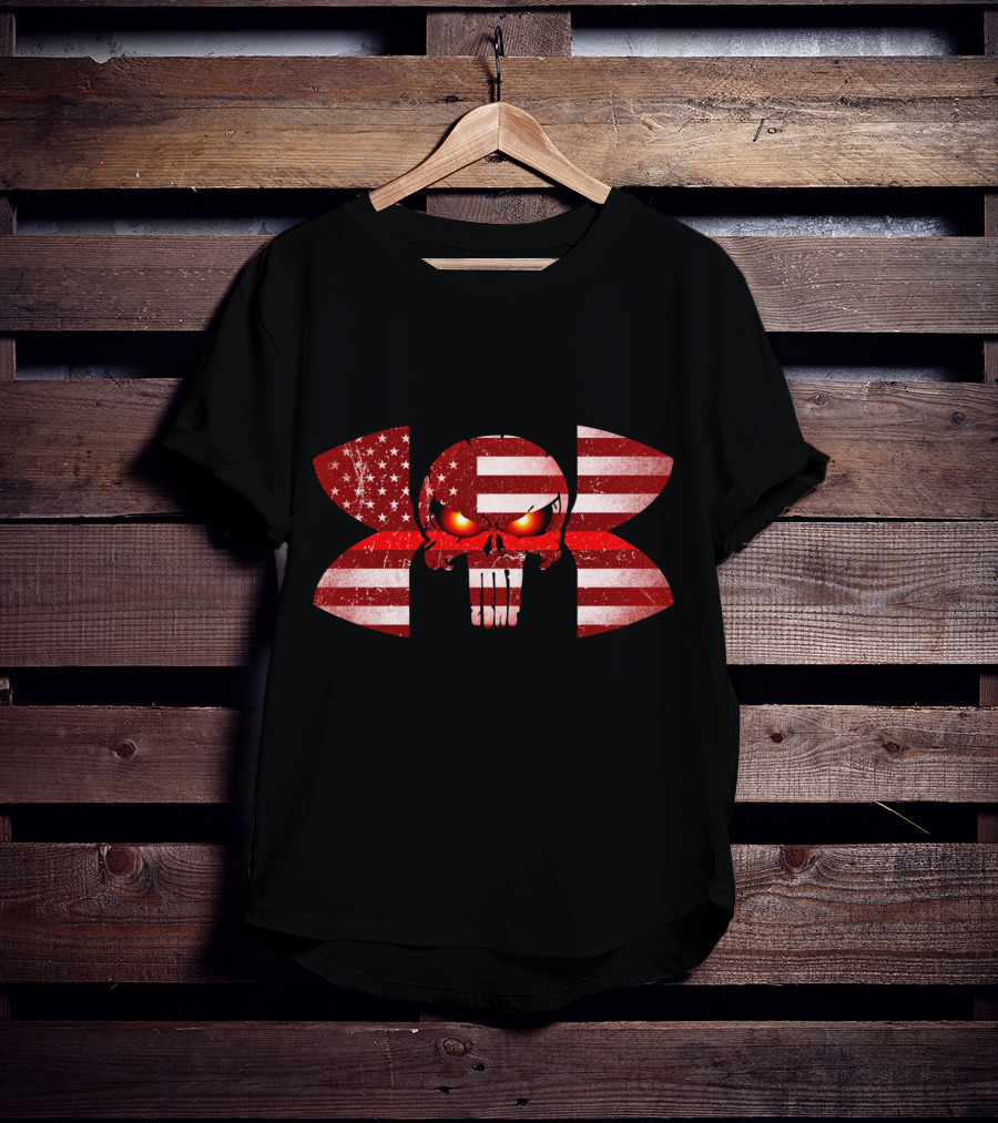 Firefighter Skull American Flag Under Armour Punisher Eyes T-Shirt