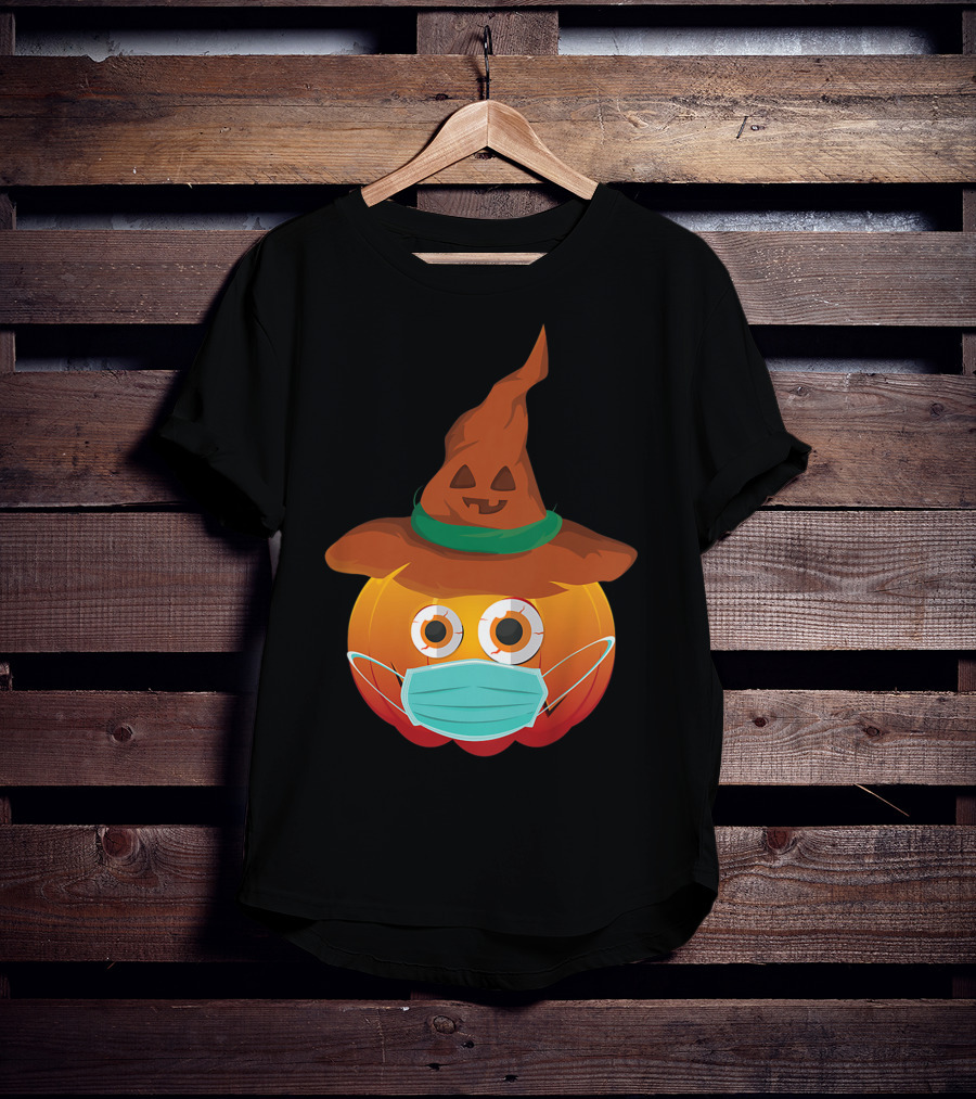 Funny Pumpkin Mask Witch Hat Costume T-Shirt