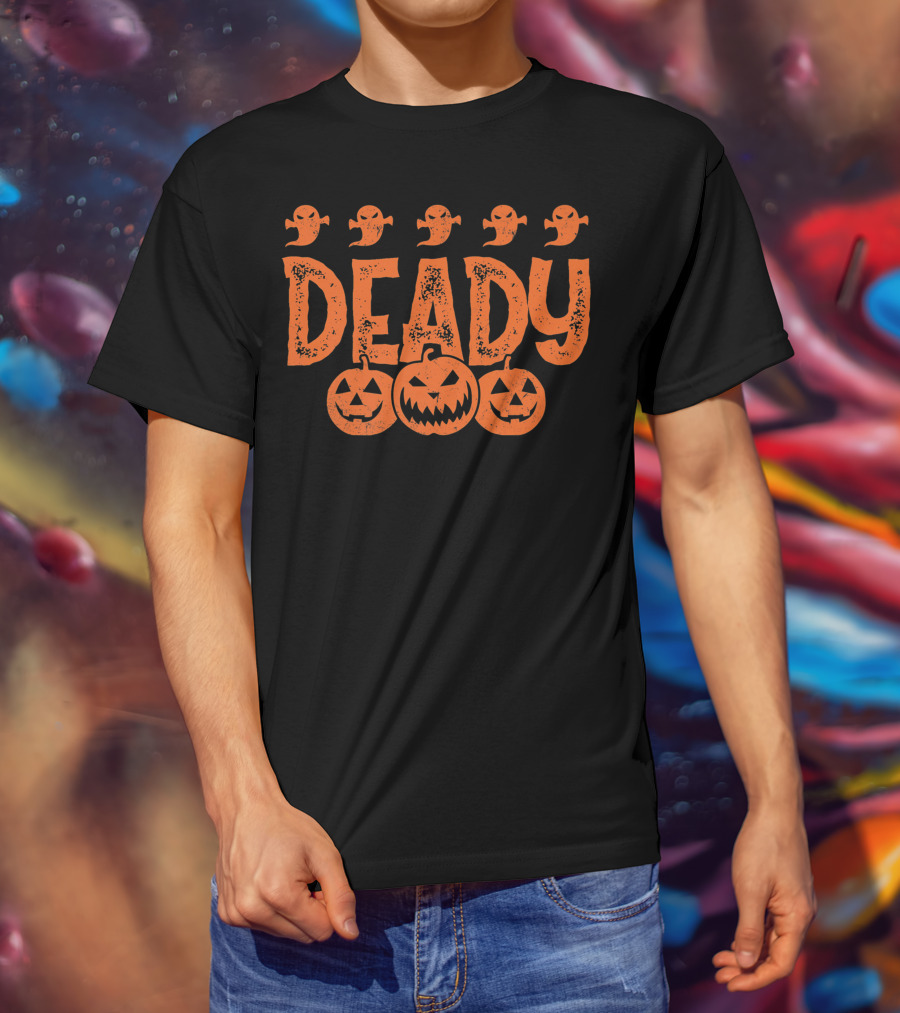 Deady Funny Halloween Dad Costume With Pumpkins And Ghosts Creepy Best T-Shirt