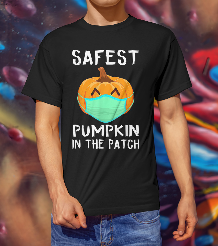 Safest Pumpkin In The Patch Halloween Costume With Face Mask T-Shirt