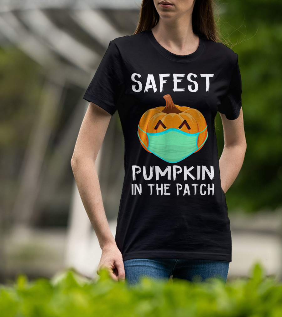 Safest Pumpkin In The Patch Halloween Costume With Face Mask T-Shirt