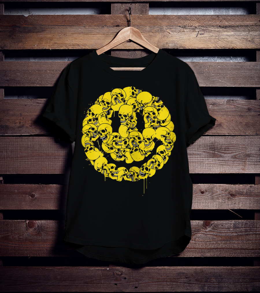 Smiley Face Skull Circle Halloween Goth Occult Scary T-Shirt