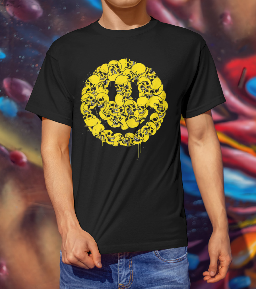 Smiley Face Skull Circle Halloween Goth Occult Scary T-Shirt