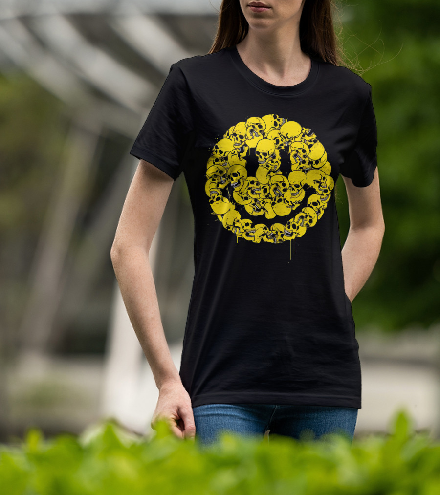 Smiley Face Skull Circle Halloween Goth Occult Scary T-Shirt