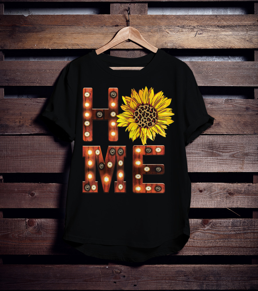 Sunflower Marquee Letters Home Word With Leopard Center Halloween Fall Pumpkins Colorful T-Shirt