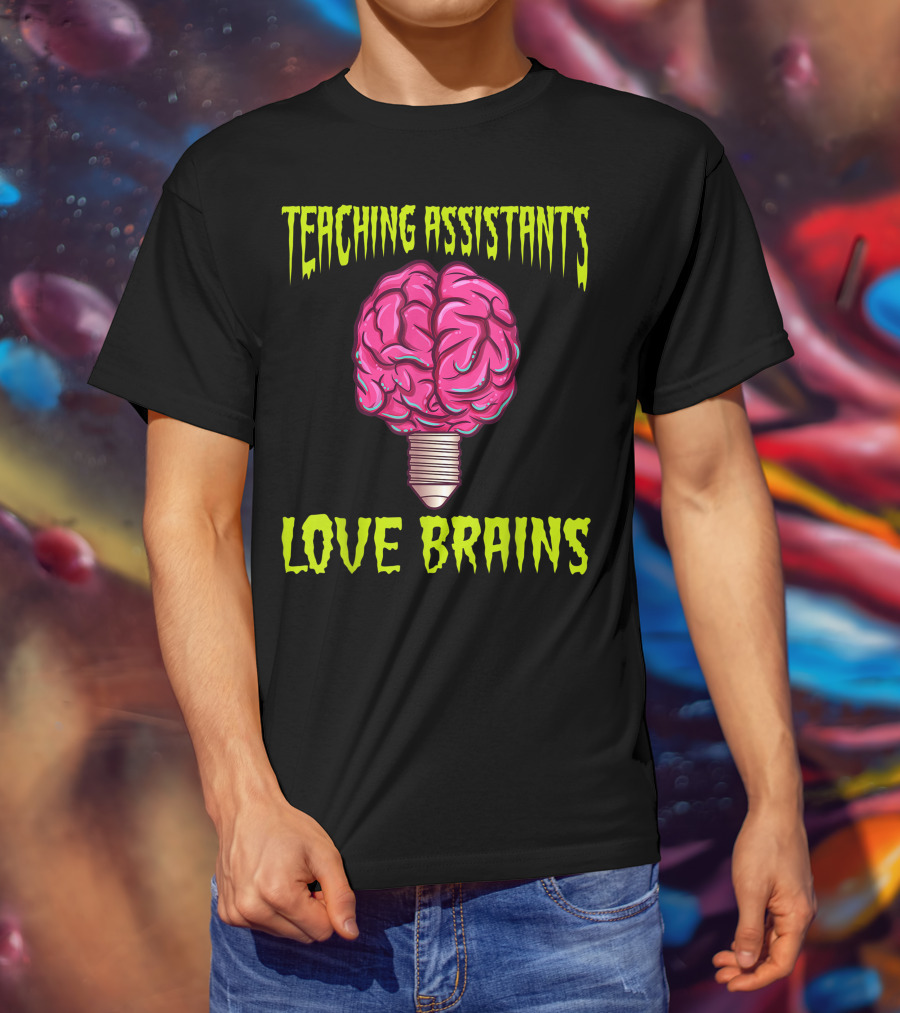 Teaching Assistants Love Brains Halloween Light Bulb T-Shirt