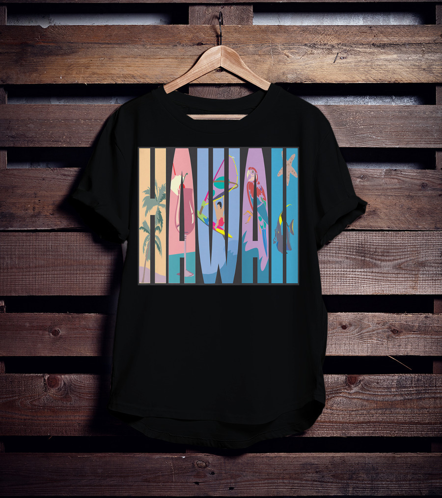 Hawaii Aloha Pearl Island Surf Sand State Floral Fish Tropical Parrot And Starfish T-Shirt