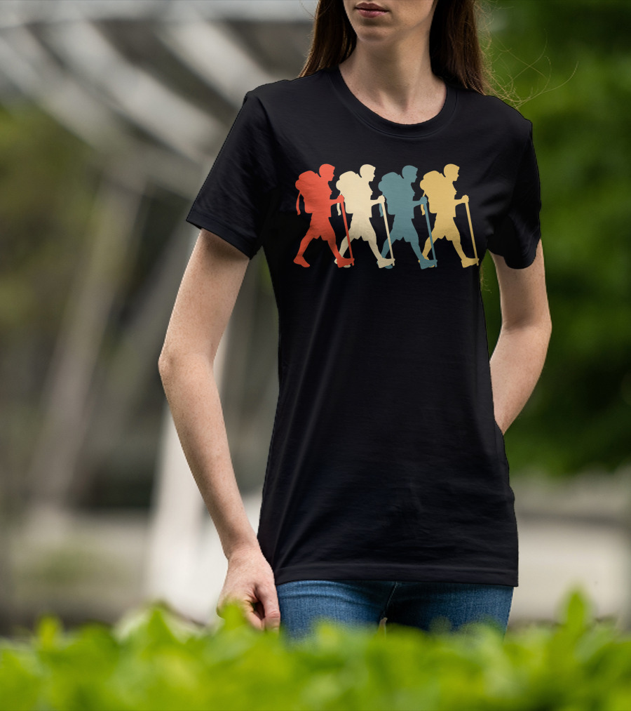 Hiker Vintage Retro Hiking Camping Silhouette Walking T-Shirt