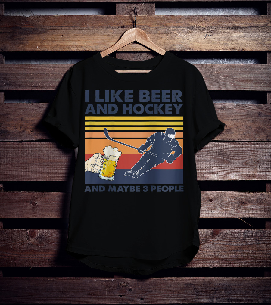 I Like Beer And Hockey Maybe 3 People Retro Vintage Baseball Raglan T-Shirt