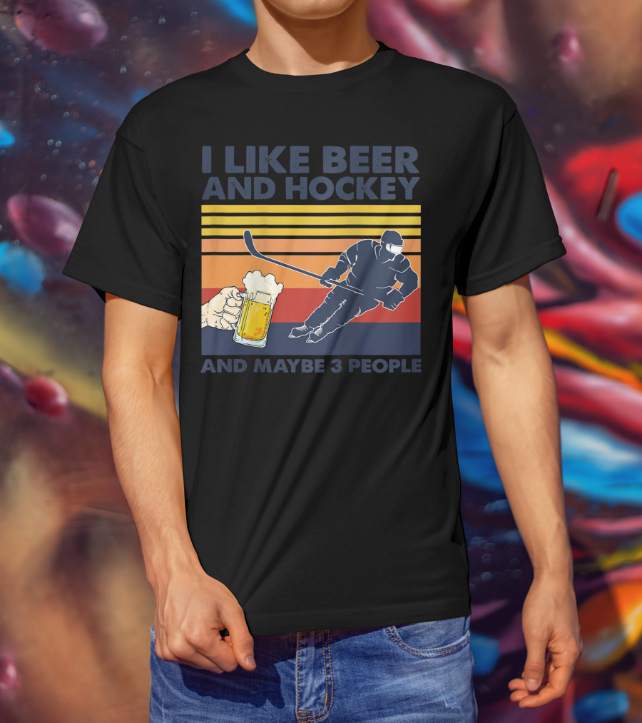 I Like Beer And Hockey Maybe 3 People Retro Vintage Baseball Raglan T-Shirt