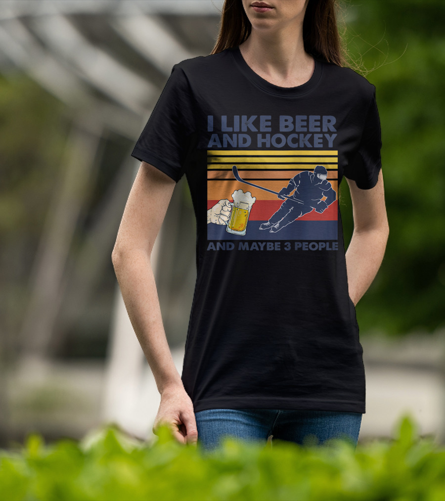 I Like Beer And Hockey Maybe 3 People Retro Vintage Baseball Raglan T-Shirt
