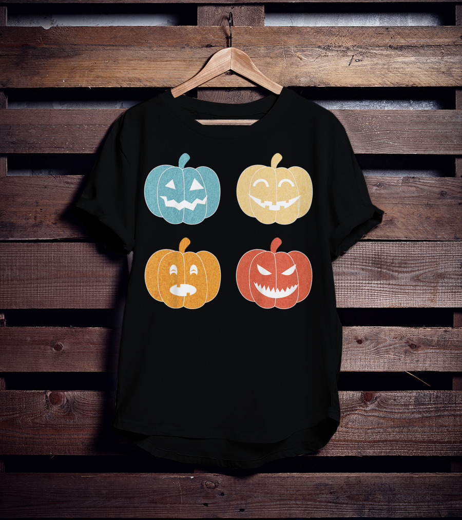 Vintage Halloween Colorful Pumpkin Faces T-Shirt