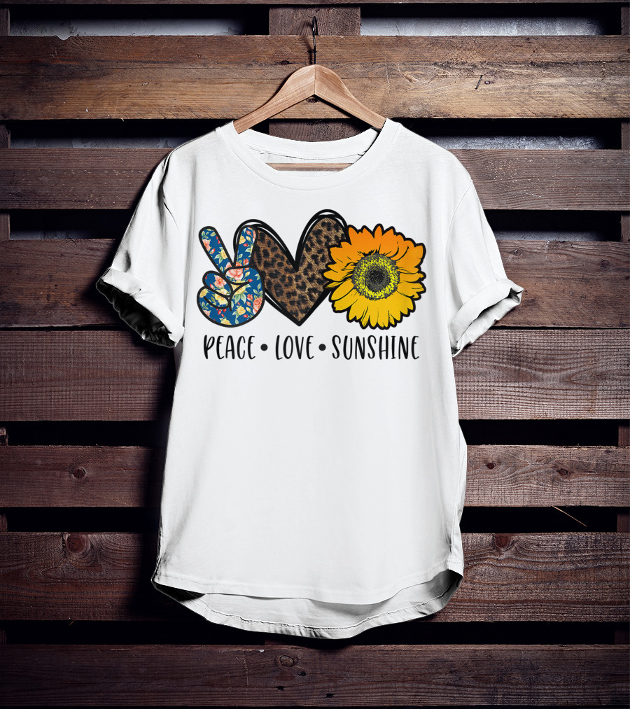 Peace Love Sunshine Floral Leopard Sunflower Teacher Idea T-Shirt