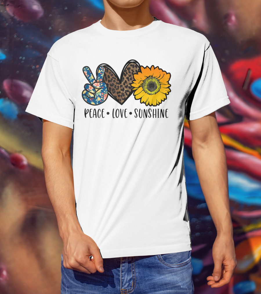 Peace Love Sunshine Floral Leopard Sunflower Teacher Idea T-Shirt