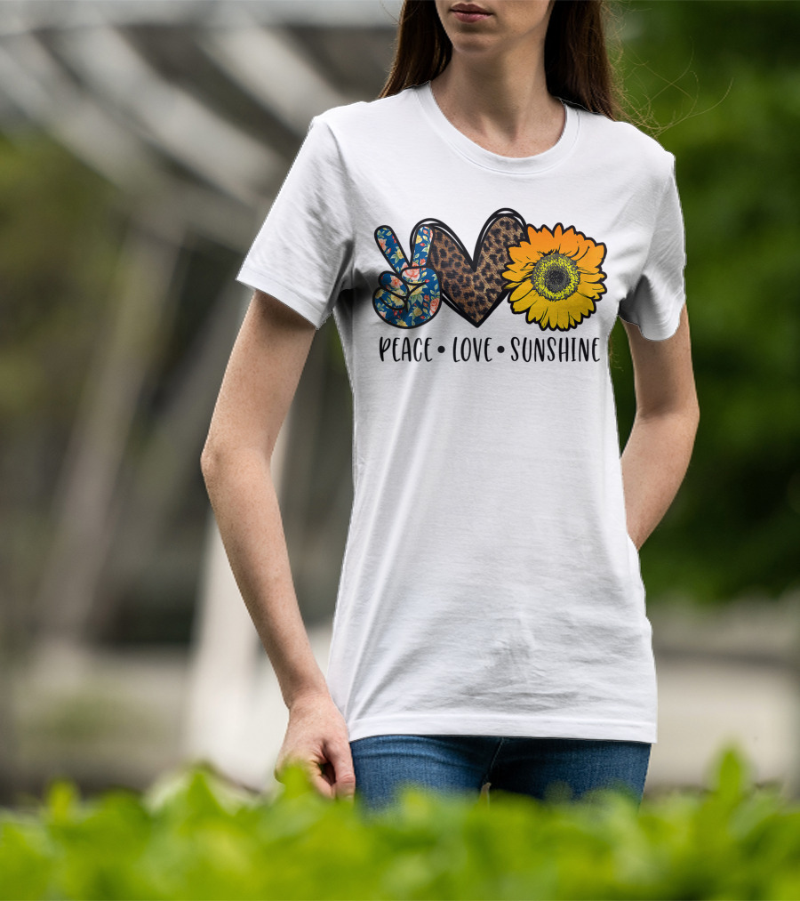 Peace Love Sunshine Floral Leopard Sunflower Teacher Idea T-Shirt
