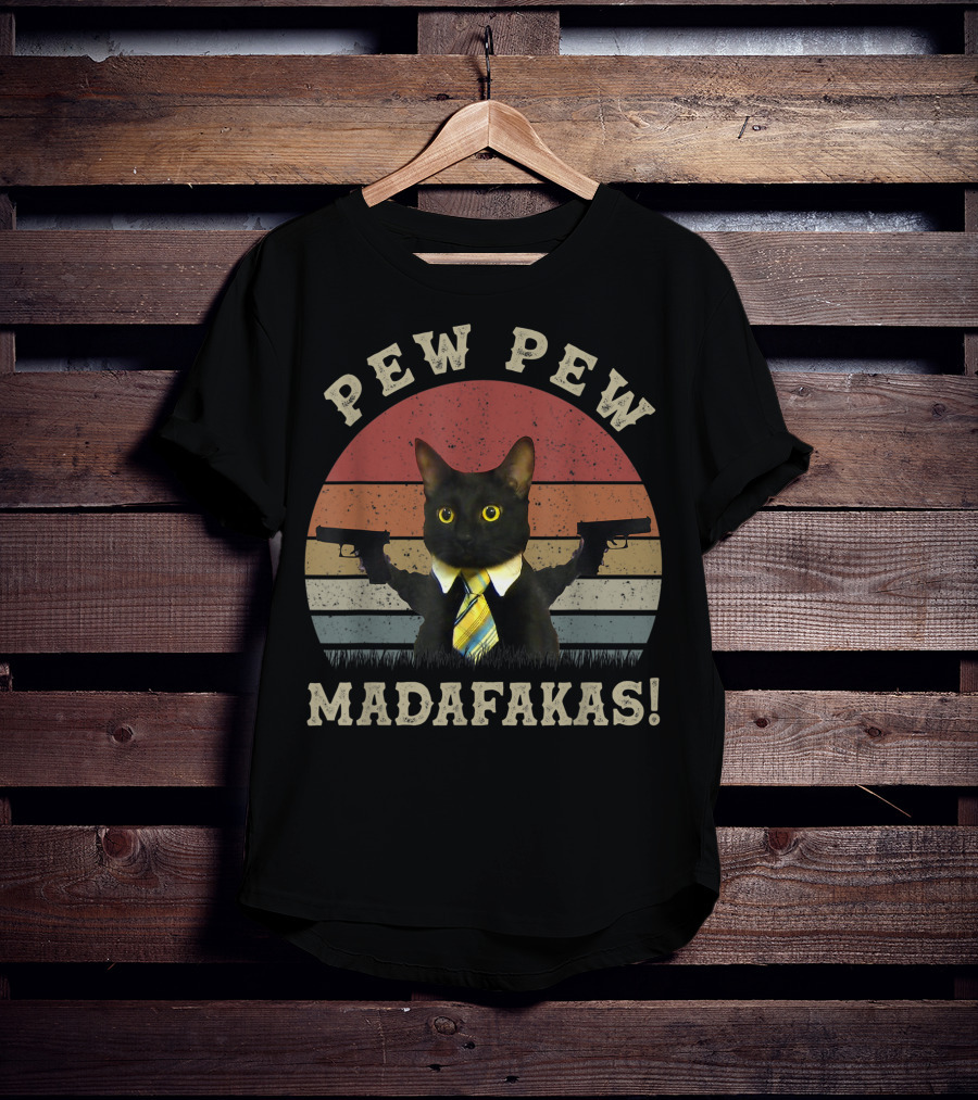 Pew Pew Madafakas Cat With Guns And Tie T-Shirt