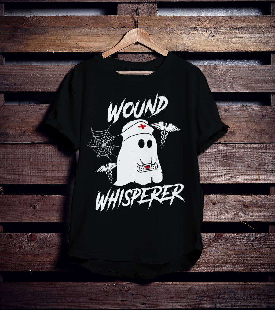 Wound Whisperer Nurse Ghost With Caduceus And Spider Web T-Shirt