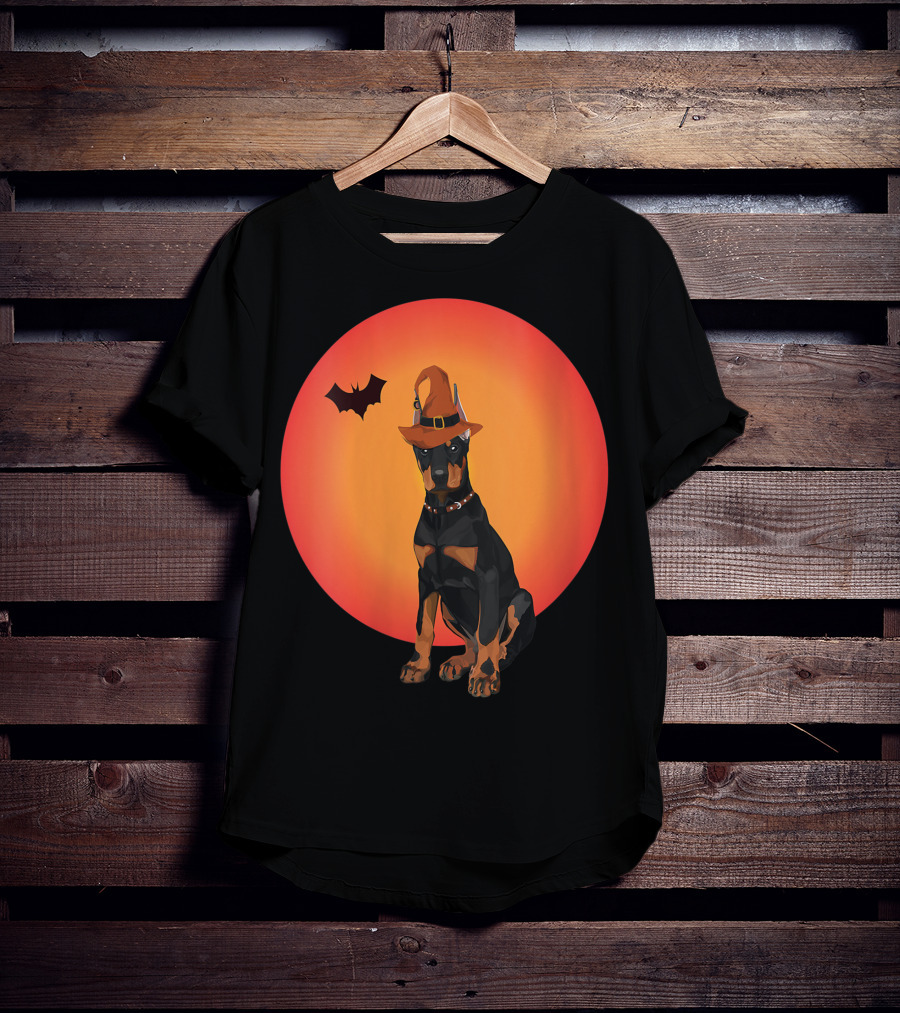 Women Doberman Dog Halloween Witch Hat Puppy And Animal Lovers T-Shirt