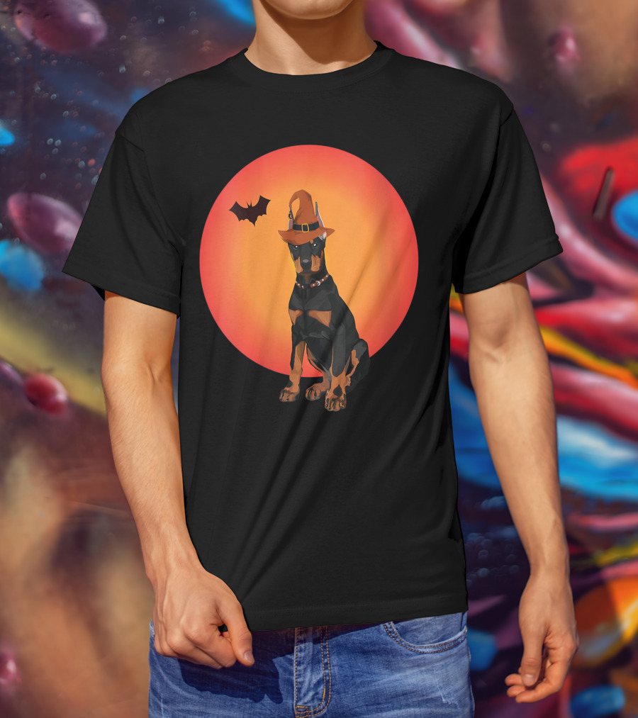 Women Doberman Dog Halloween Witch Hat Puppy And Animal Lovers T-Shirt