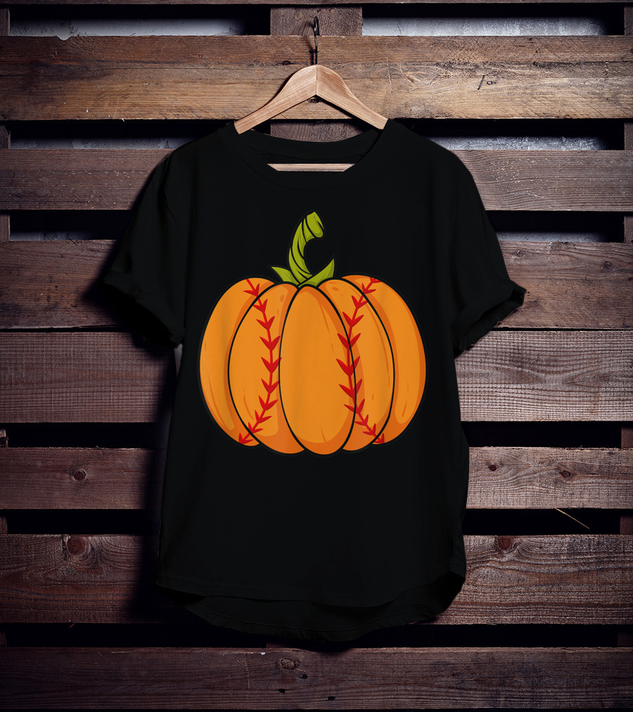 Thanksgiving Baseball Halloween Pumpkin Boys Pitcher Catcher Colorful Stitched T-Shirt