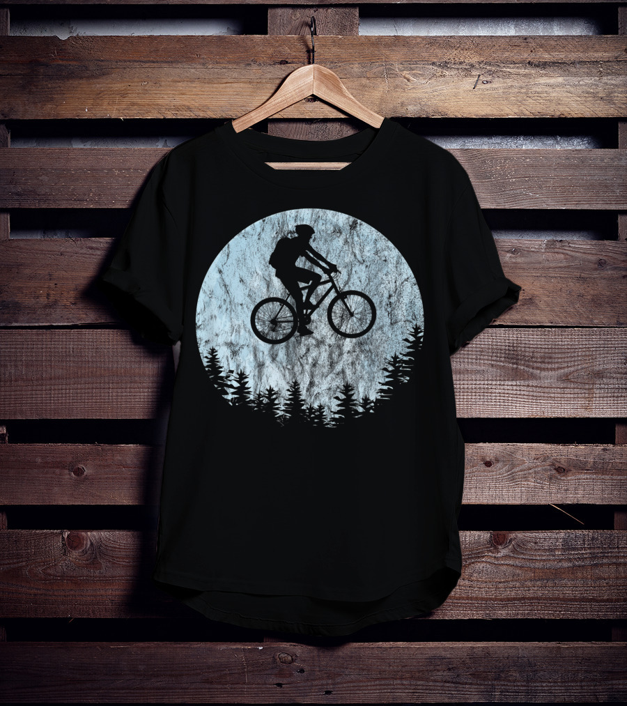 Mountain Bike Moon MTB Bicycle Rider Cycling Biking Forest T-Shirt