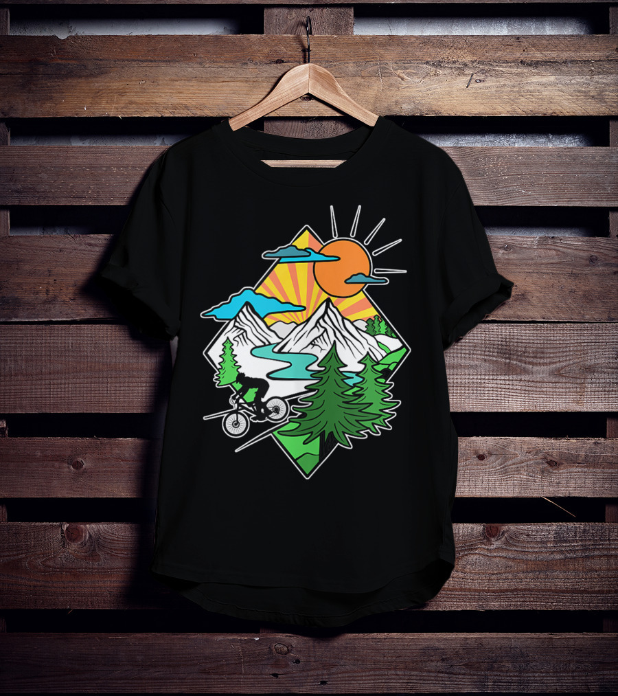 Mountain Biking Retro MTB Nature Adventure Downhill Trail Riding In Mountain Landscape T-Shirt
