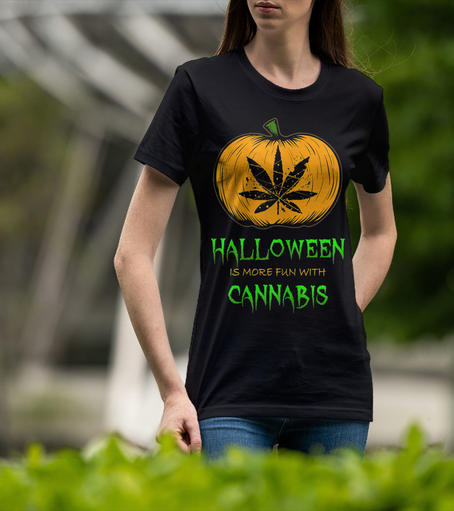 Halloween Is More Fun With Cannabis Pumpkin Leaf T-Shirt