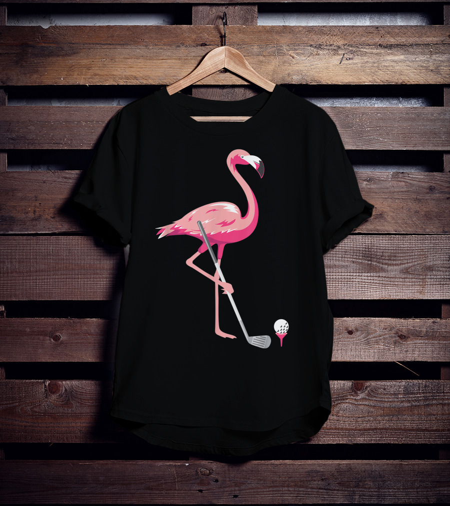 Funny Flamingo Bird Golf Player Best Swing Tee Golf Ball T-Shirt