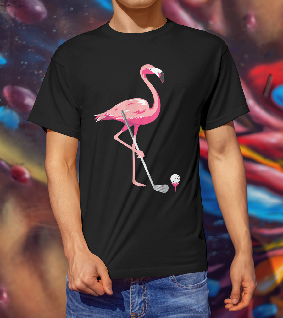 Funny Flamingo Bird Golf Player Best Swing Tee Golf Ball T-Shirt