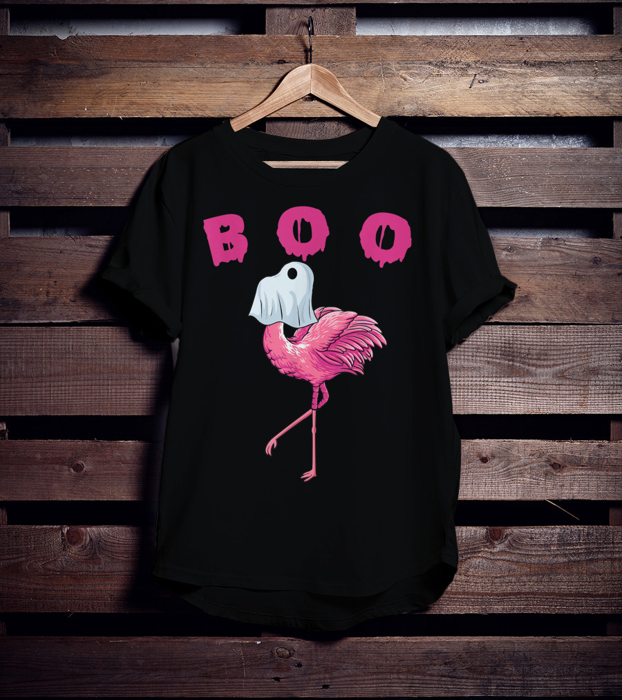 Boo Funny Flamingo Halloween Ghost T-Shirt