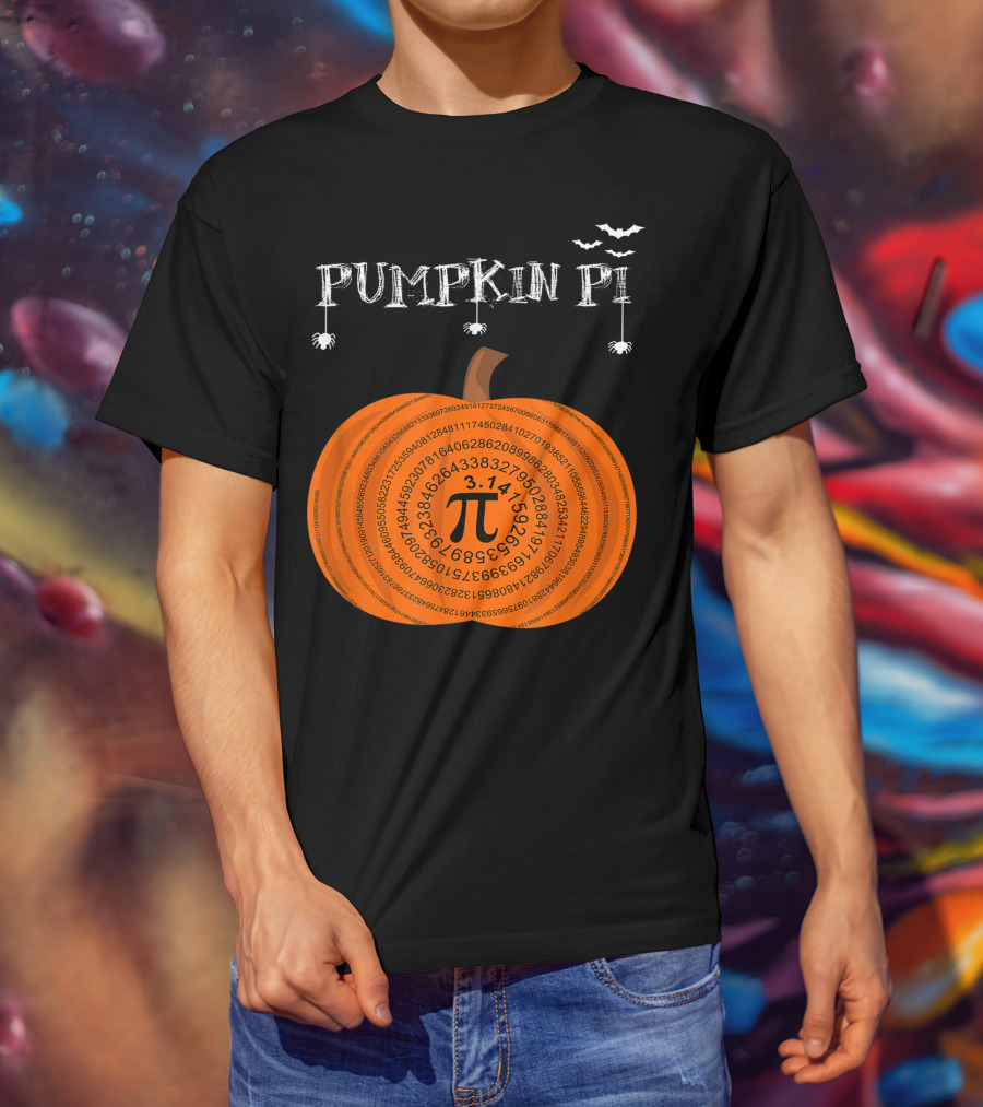 Pumpkin Pi Halloween Math Teachers Pumpkin With Pi Symbol And Bats T-Shirt