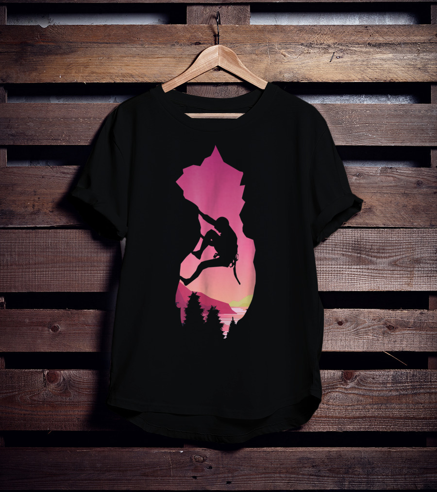 Rock Climbing Adventure Sunset Bouldering Climber Colorful T-Shirt