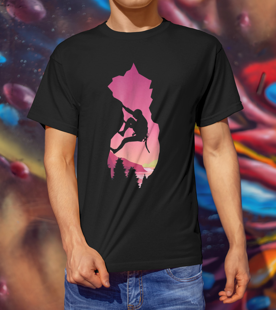 Rock Climbing Adventure Sunset Bouldering Climber Colorful T-Shirt