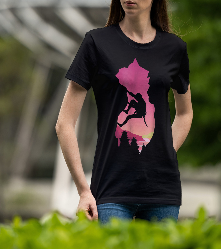 Rock Climbing Adventure Sunset Bouldering Climber Colorful T-Shirt