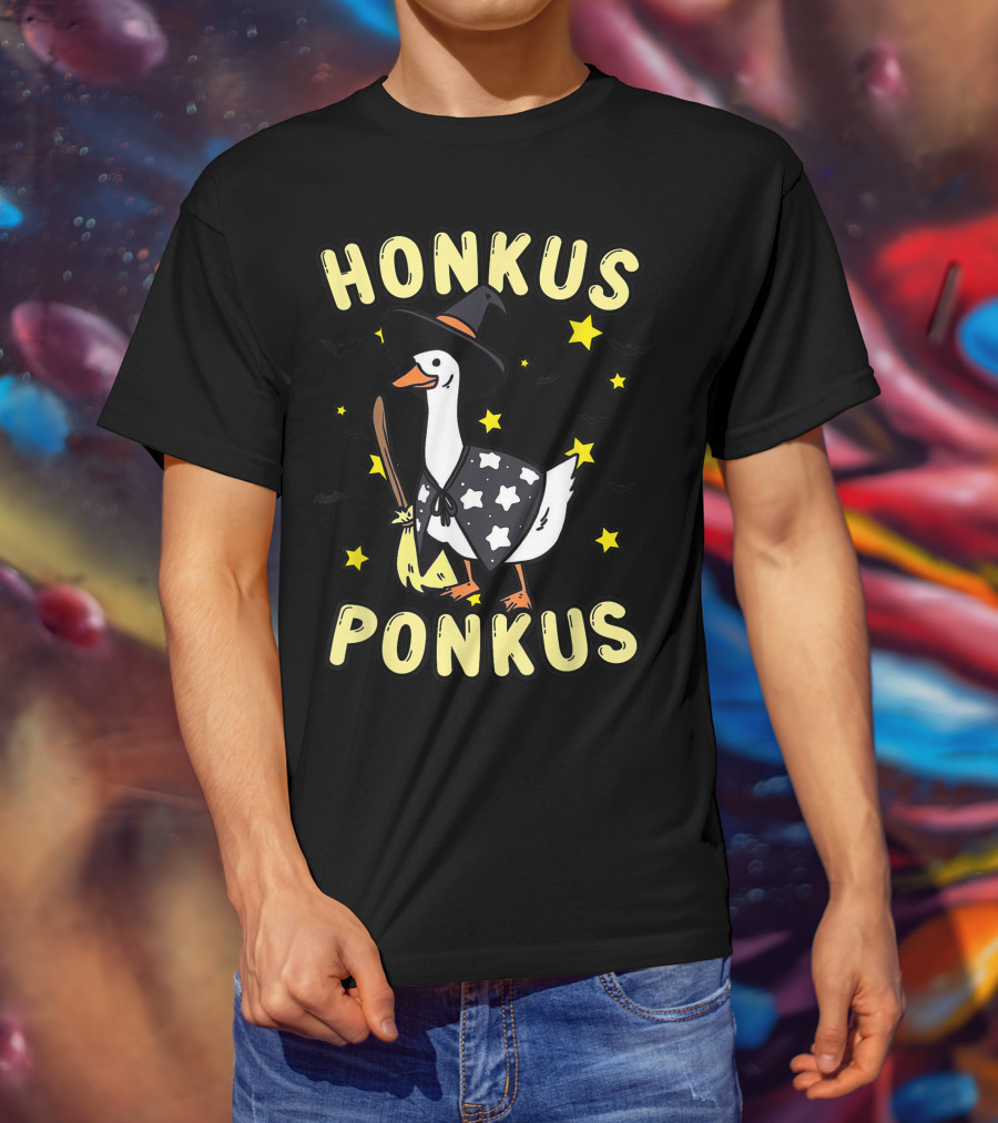 Honkus Ponkus Witch Duck With Stars And Bats T-Shirt