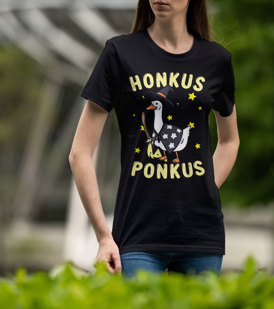 Honkus Ponkus Witch Duck With Stars And Bats T-Shirt