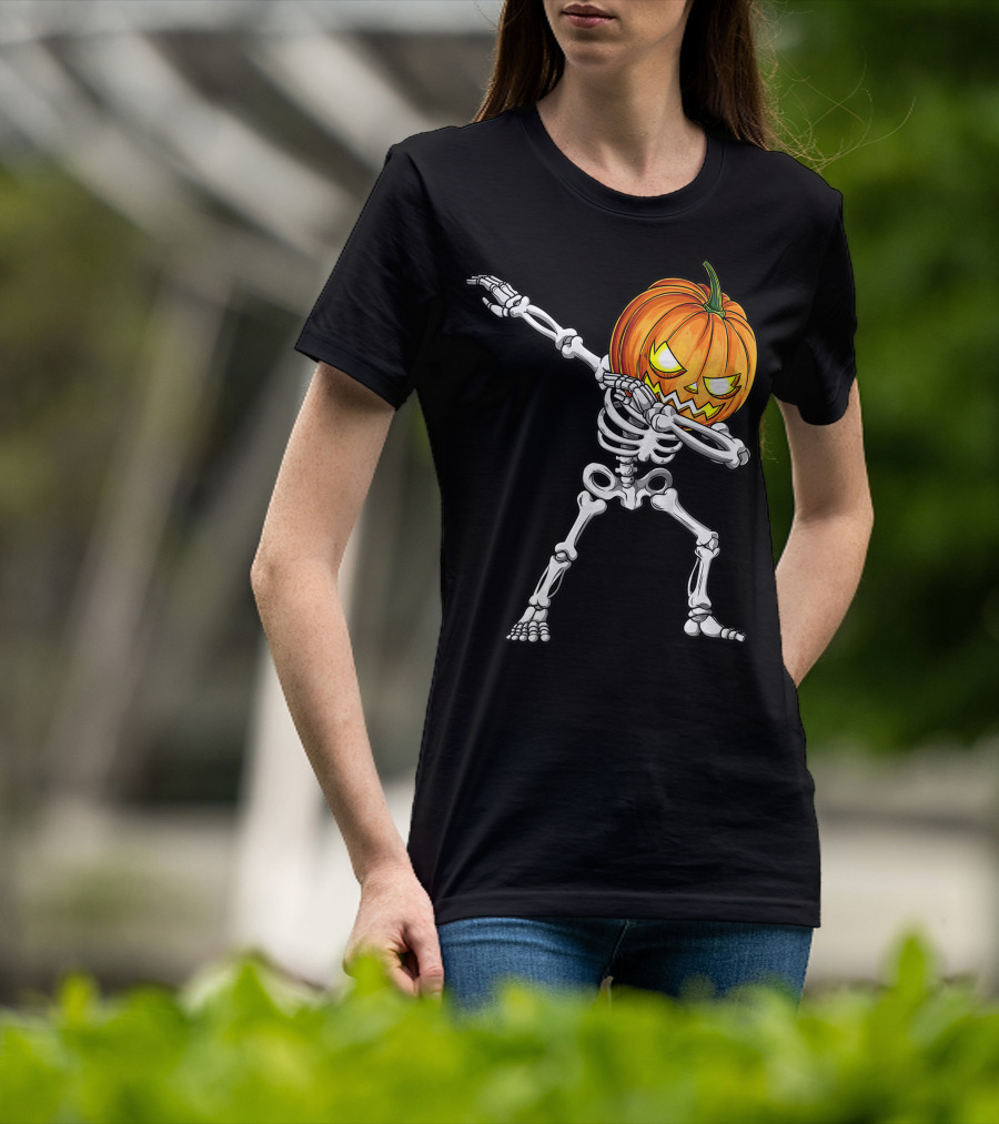 Dabbing Skeleton Pumpkin Halloween Best T-Shirt