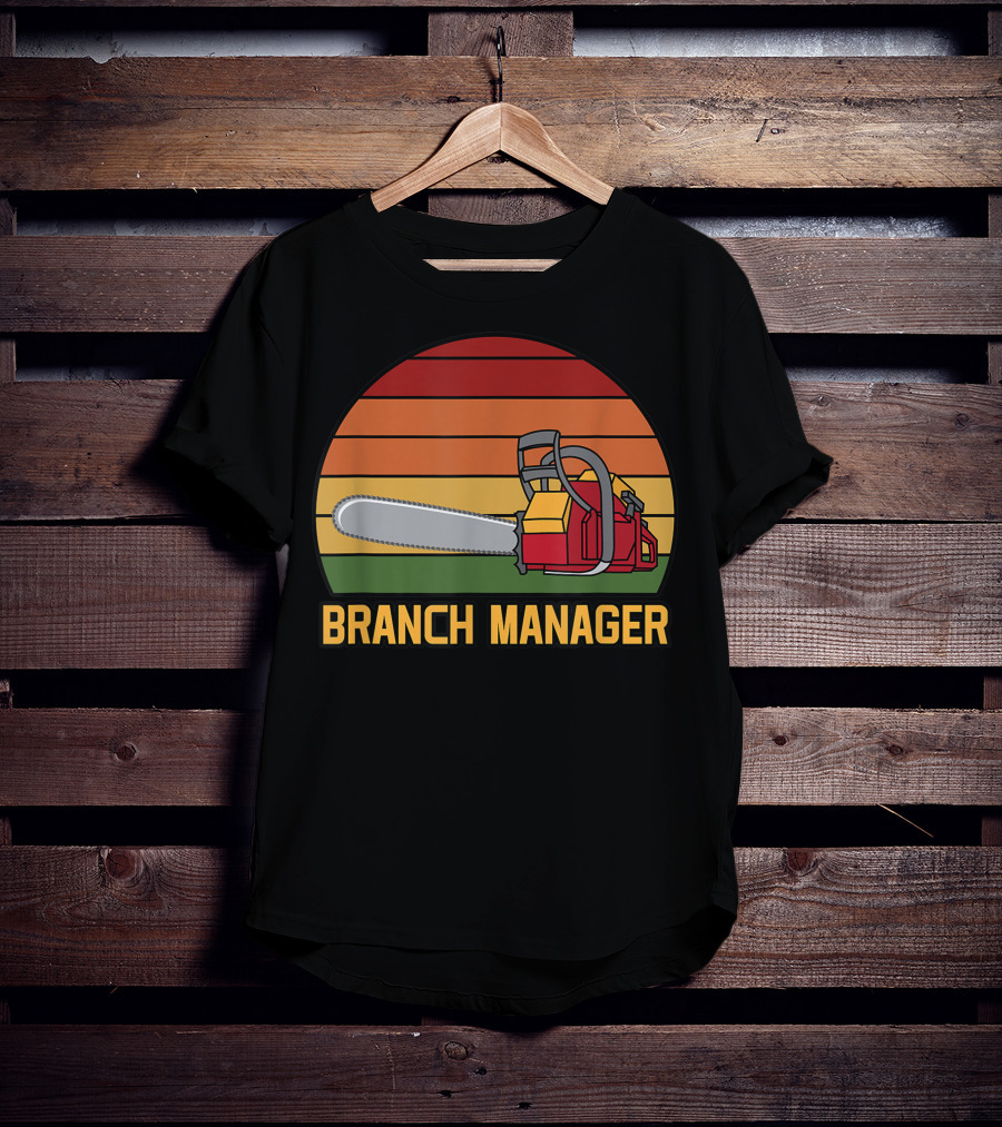 Funny Vintage Chainsaw Branch Manager Lumberjack Logger Retro Stripe T-Shirt