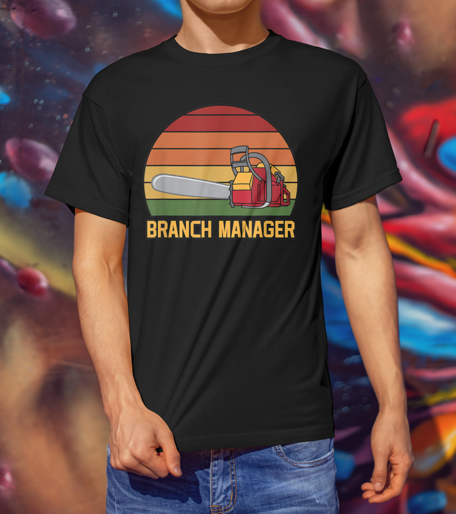 Funny Vintage Chainsaw Branch Manager Lumberjack Logger Retro Stripe T-Shirt